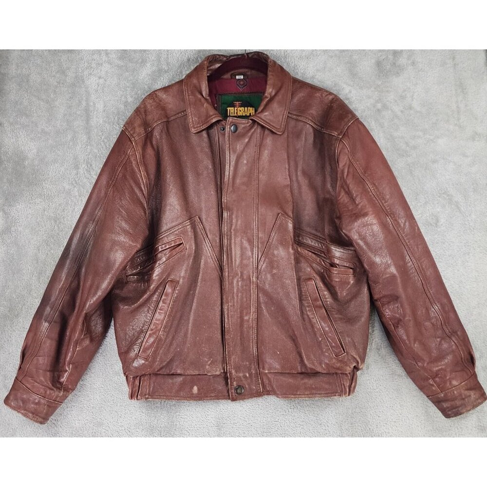 Telegraph by Cooper Leather Jacket Mens Size 40 Brown Full Zip Vintage Bomber